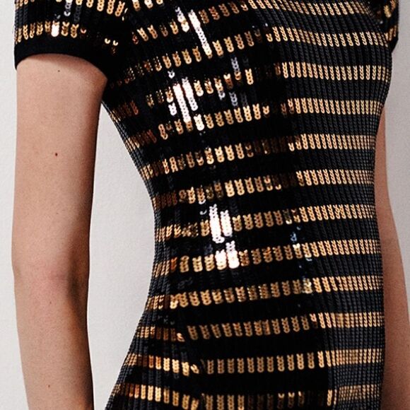 Ralph Lauren Spring 2019 Collection Metallic Gold Sequin Stripe Body Con Dress - Picture 7 of 16